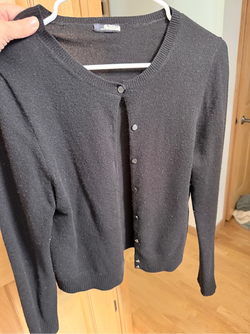 J. Crew Black Button-Front Cashmere Crew Cardigan